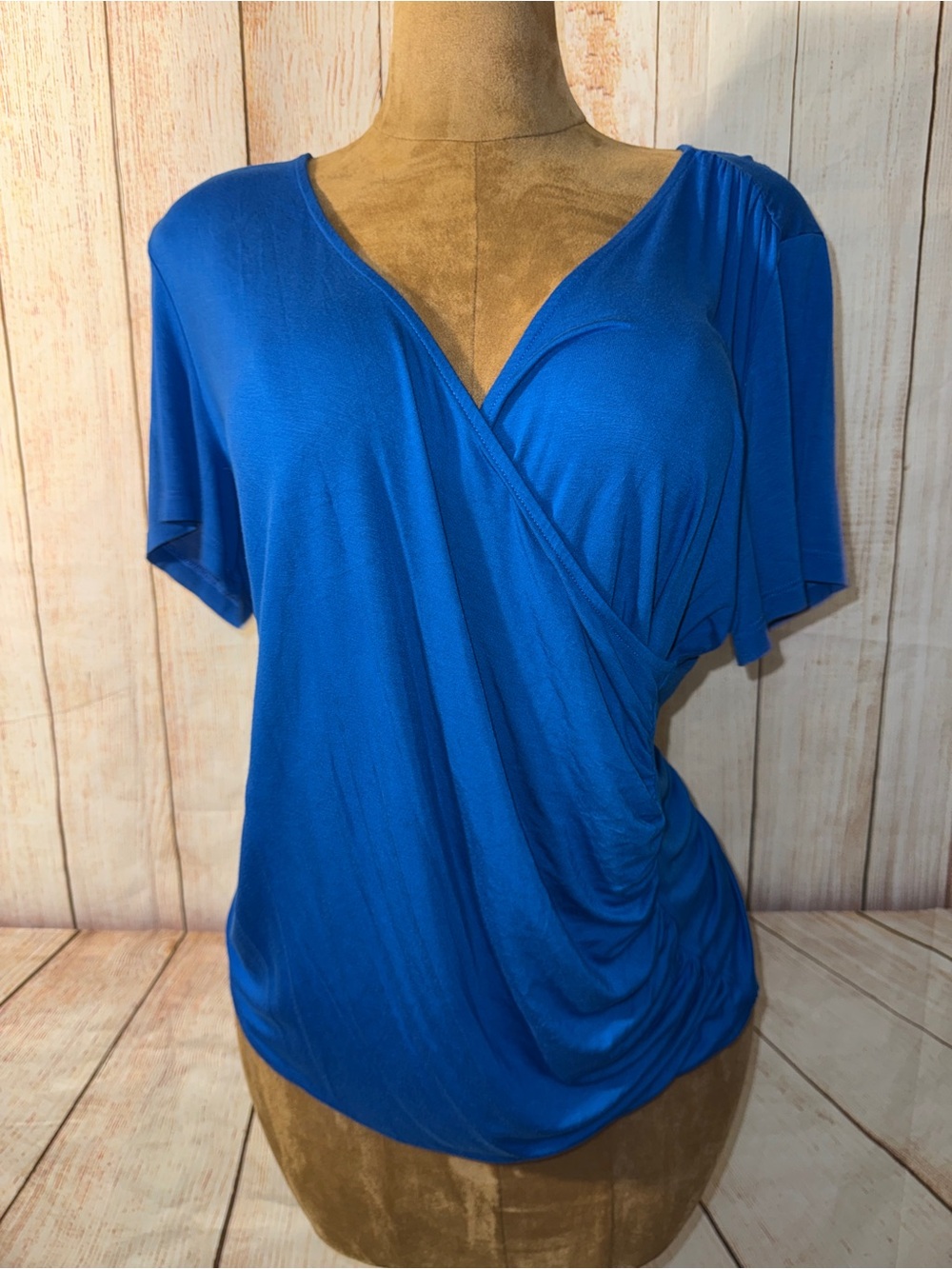 NorthStyle Cobalt Blue Wrap-Style Short Sleeve Blouse- Sz XL